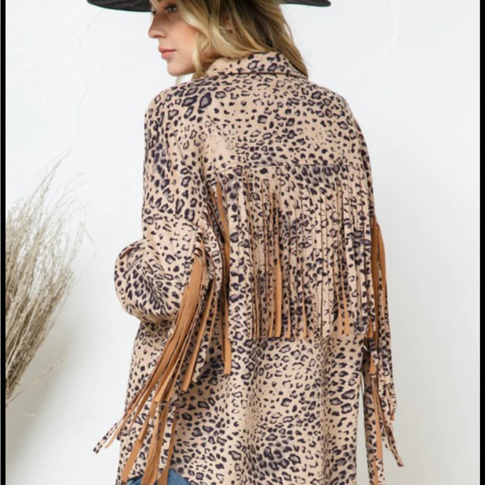 Blue B Cheetah Fringe Jacket